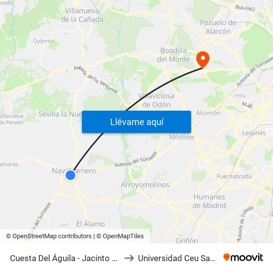 Cuesta Del Águila - Jacinto González to Universidad Ceu San Pablo map