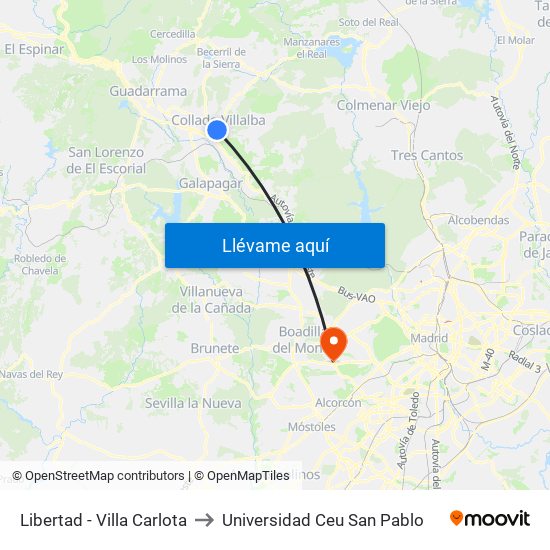 Libertad - Villa Carlota to Universidad Ceu San Pablo map