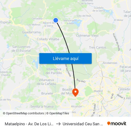 Mataelpino - Av. De Los Linares to Universidad Ceu San Pablo map