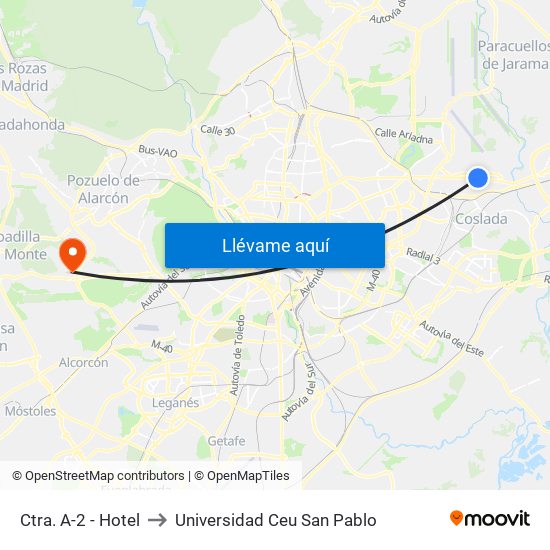 Ctra. A-2 - Hotel to Universidad Ceu San Pablo map