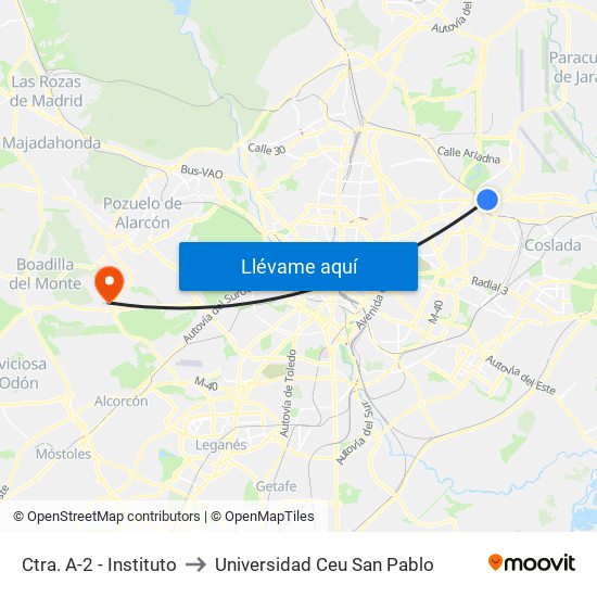 Ctra. A-2 - Instituto to Universidad Ceu San Pablo map