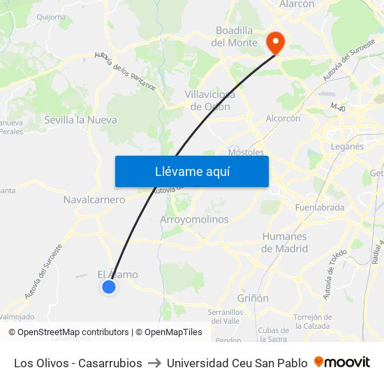 Los Olivos - Casarrubios to Universidad Ceu San Pablo map