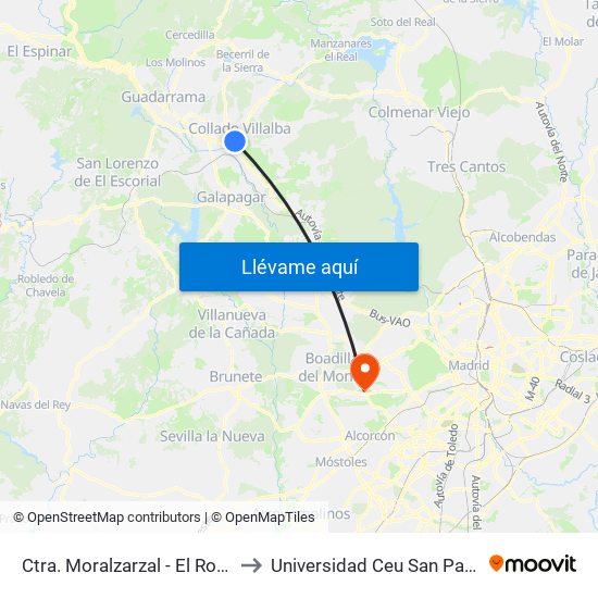 Ctra. Moralzarzal - El Roble to Universidad Ceu San Pablo map