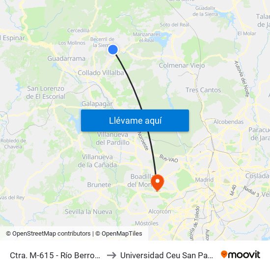 Ctra. M-615 - Río Berrocal to Universidad Ceu San Pablo map