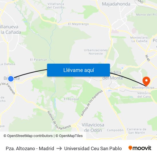 Pza. Altozano - Madrid to Universidad Ceu San Pablo map
