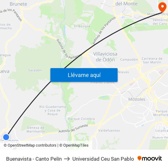 Buenavista - Canto Pelín to Universidad Ceu San Pablo map