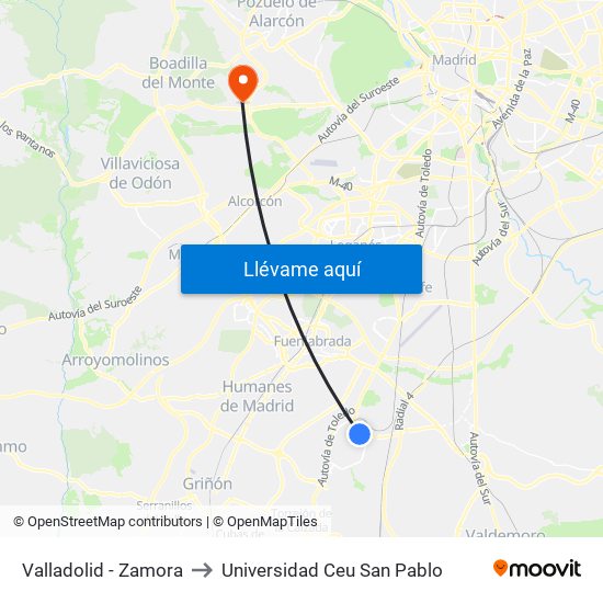 Valladolid - Zamora to Universidad Ceu San Pablo map