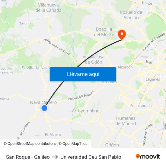 San Roque - Galileo to Universidad Ceu San Pablo map
