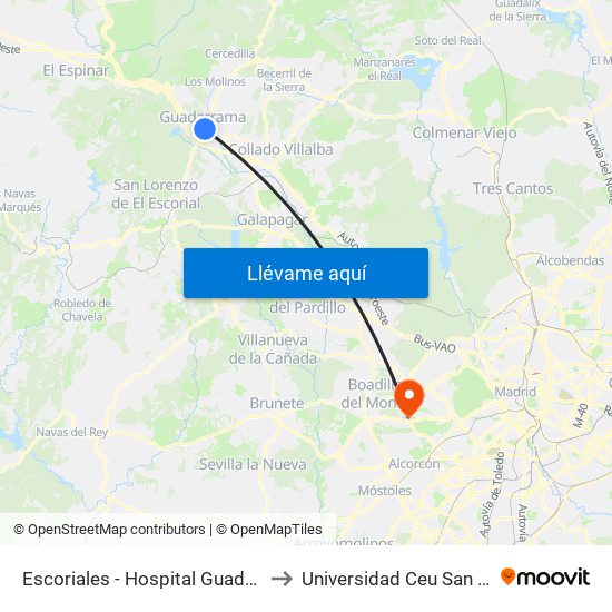 Escoriales - Hospital Guadarrama to Universidad Ceu San Pablo map