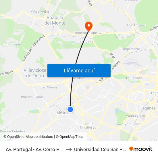 Av. Portugal - Av. Cerro Prieto to Universidad Ceu San Pablo map