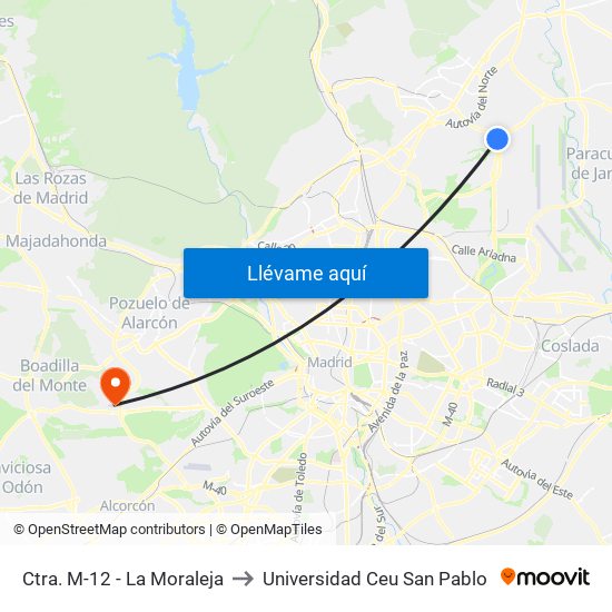Ctra. M-12 - La Moraleja to Universidad Ceu San Pablo map