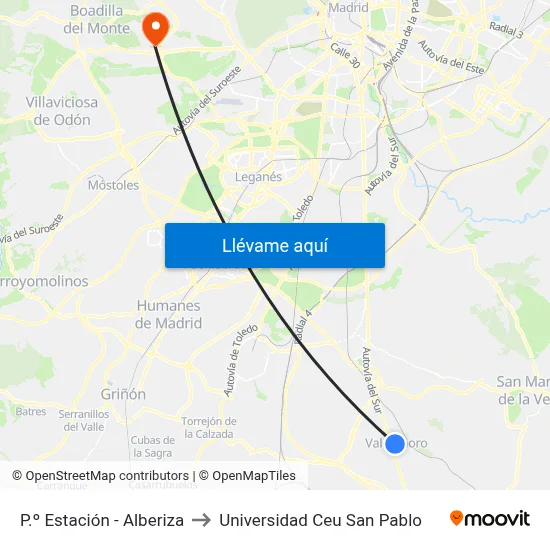 P.º Estación - Alberiza to Universidad Ceu San Pablo map