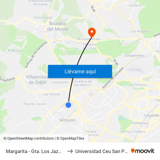 Margarita - Gta. Los Jazmines to Universidad Ceu San Pablo map