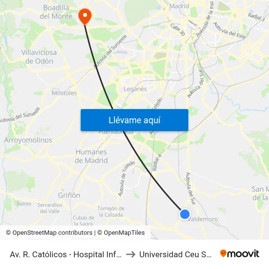 Av. R. Católicos - Hospital Infanta Elena to Universidad Ceu San Pablo map