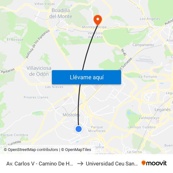 Av. Carlos V - Camino De Humanes to Universidad Ceu San Pablo map