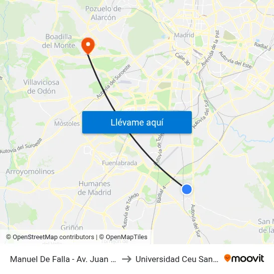 Manuel De Falla - Av. Juan Pablo II to Universidad Ceu San Pablo map