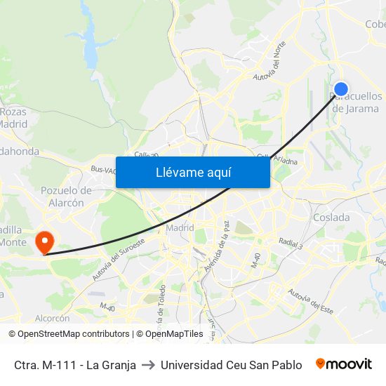 Ctra. M-111 - La Granja to Universidad Ceu San Pablo map