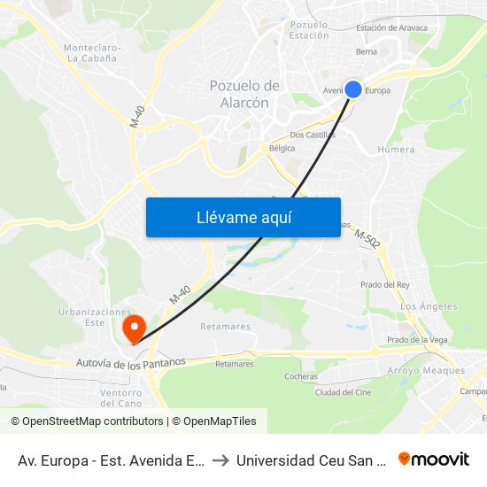 Av. Europa - Est. Avenida Europa to Universidad Ceu San Pablo map