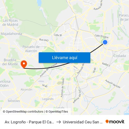 Av. Logroño - Parque El Capricho to Universidad Ceu San Pablo map