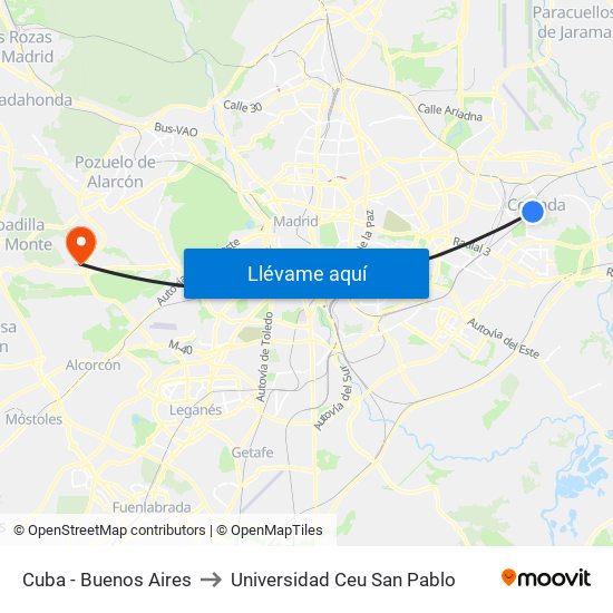 Cuba - Buenos Aires to Universidad Ceu San Pablo map
