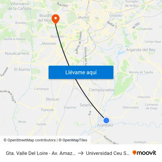 Gta. Valle Del Loire - Av. Amazonas Central to Universidad Ceu San Pablo map