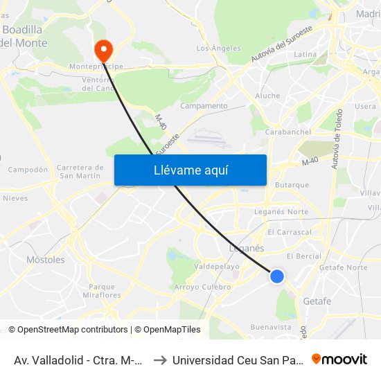 Av. Valladolid - Ctra. M-406 to Universidad Ceu San Pablo map