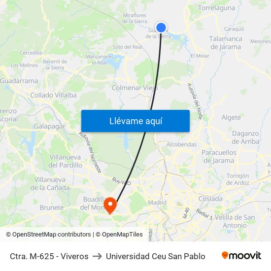 Ctra. M-625 - Viveros to Universidad Ceu San Pablo map