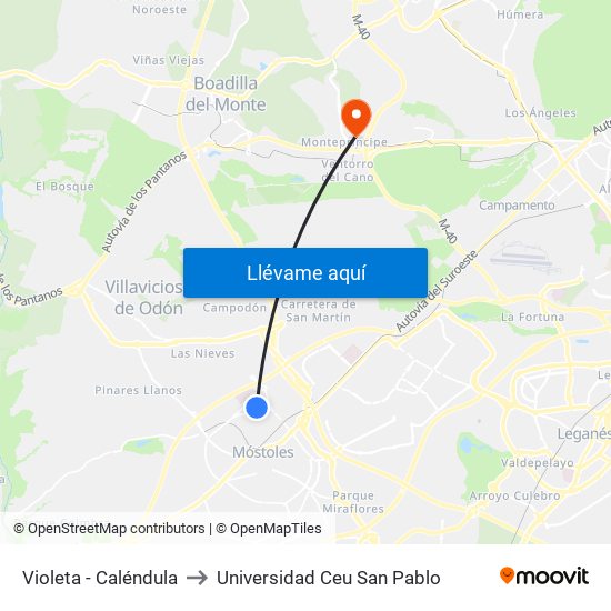 Violeta - Caléndula to Universidad Ceu San Pablo map