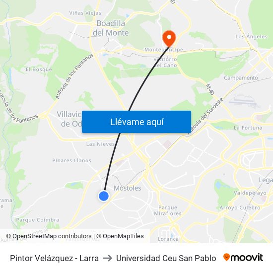 Pintor Velázquez - Larra to Universidad Ceu San Pablo map