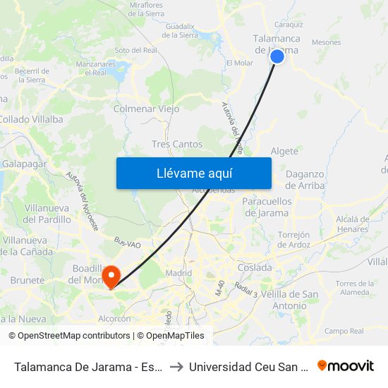Talamanca Del Jarama - Escuelas to Universidad Ceu San Pablo map