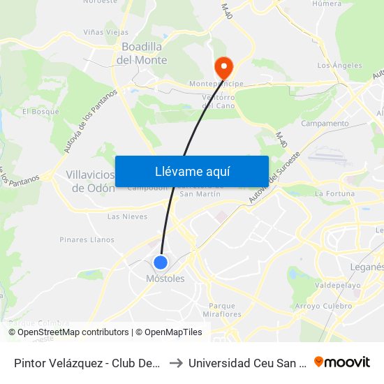 Pintor Velázquez - Club Deportivo to Universidad Ceu San Pablo map