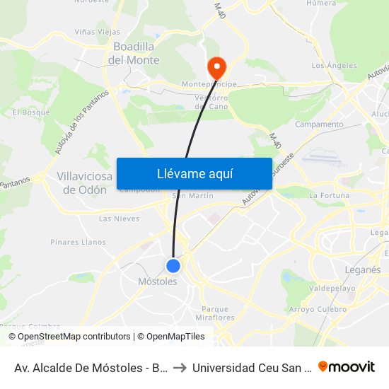 Av. Alcalde De Móstoles - Bécquer to Universidad Ceu San Pablo map