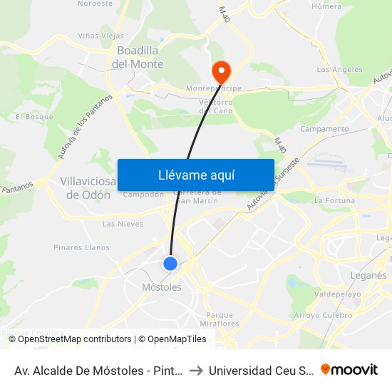 Av. Alcalde De Móstoles - Pintor Velázquez to Universidad Ceu San Pablo map