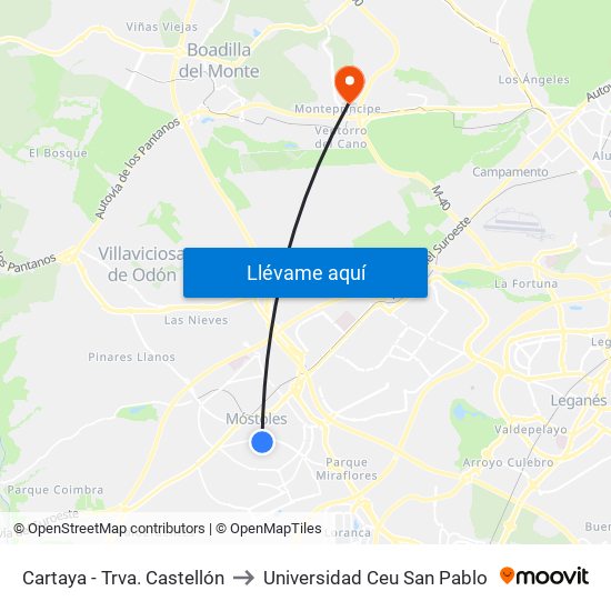 Cartaya - Trva. Castellón to Universidad Ceu San Pablo map