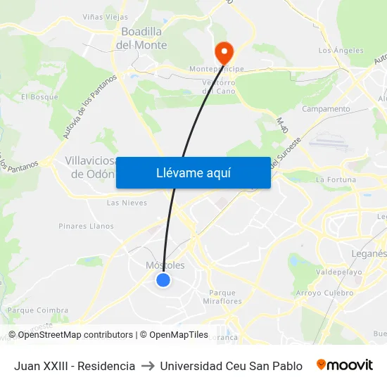 Juan XXIII - Residencia to Universidad Ceu San Pablo map