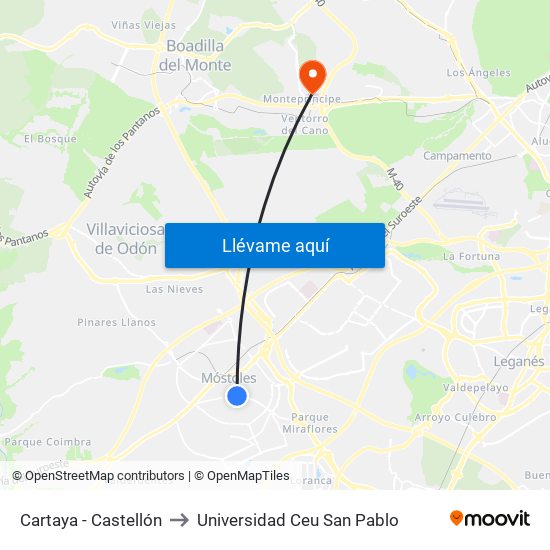 Cartaya - Castellón to Universidad Ceu San Pablo map