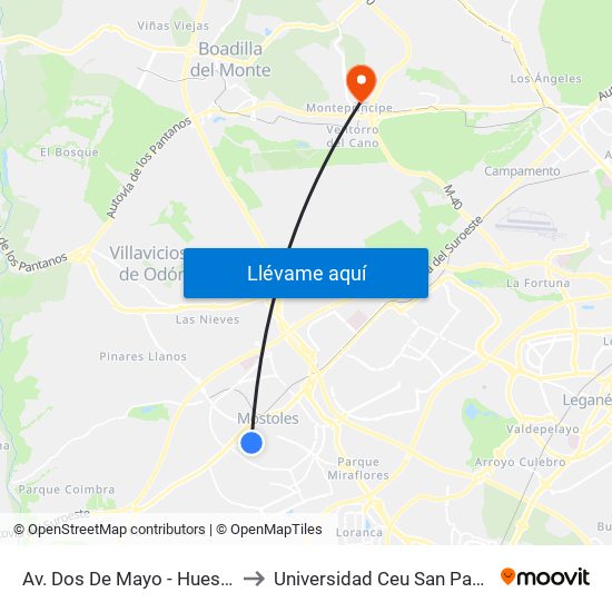 Av. Dos De Mayo - Huesca to Universidad Ceu San Pablo map