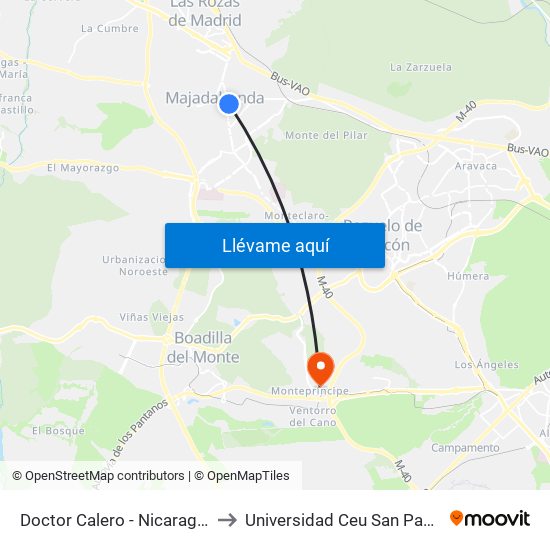 Doctor Calero - Nicaragua to Universidad Ceu San Pablo map