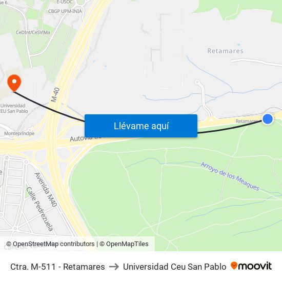 Ctra. M-511 - Retamares to Universidad Ceu San Pablo map