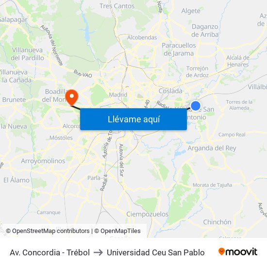 Av. Concordia - Trébol to Universidad Ceu San Pablo map