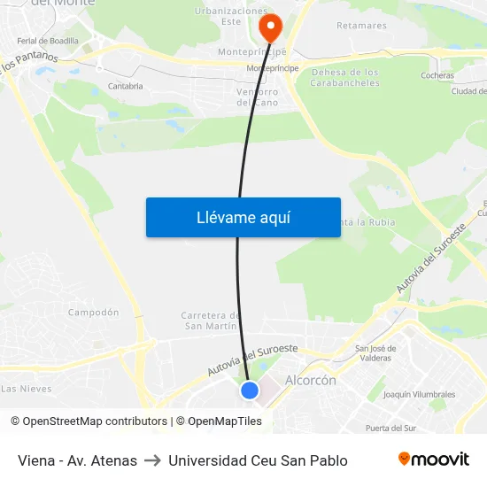 Viena - Av. Atenas to Universidad Ceu San Pablo map