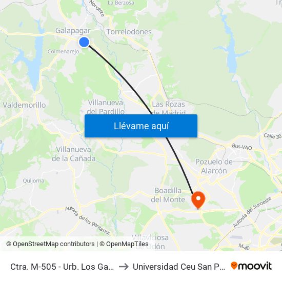 Ctra. M-505 - Urb. Los Gamos to Universidad Ceu San Pablo map