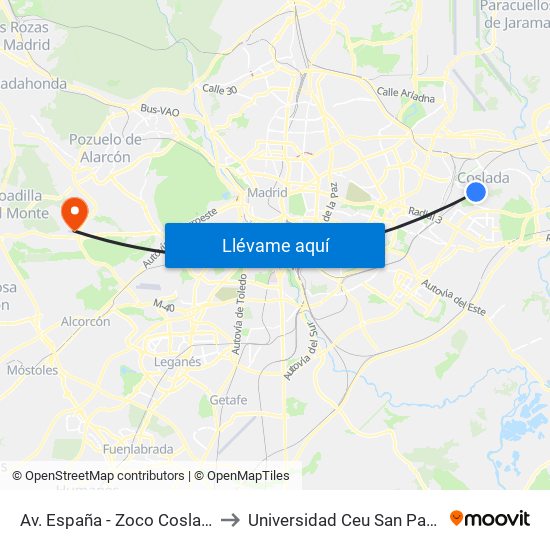 Av. España - Zoco Coslada to Universidad Ceu San Pablo map