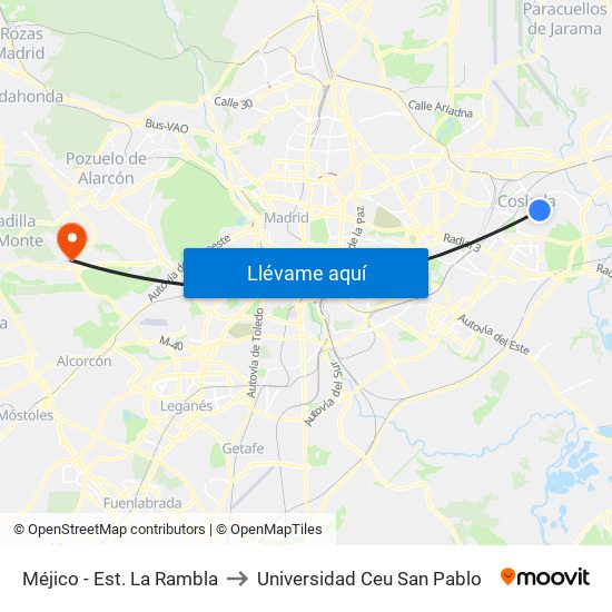 Méjico - Est. La Rambla to Universidad Ceu San Pablo map