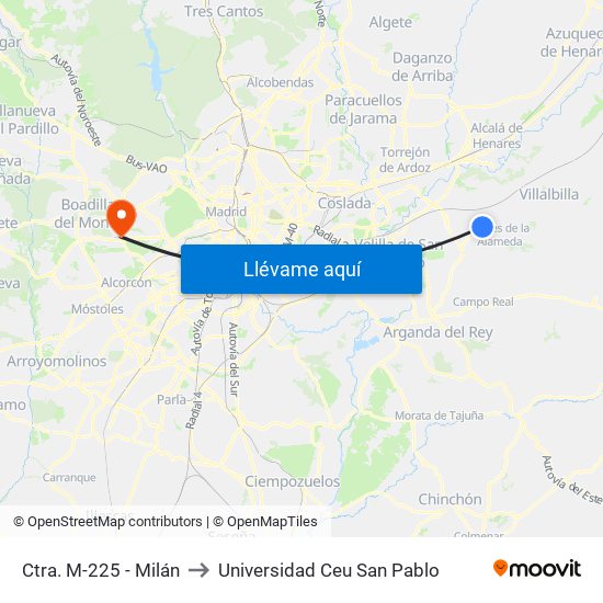 Ctra. M-225 - Milán to Universidad Ceu San Pablo map
