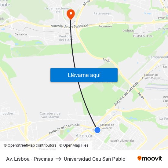 Av. Lisboa - Piscinas to Universidad Ceu San Pablo map