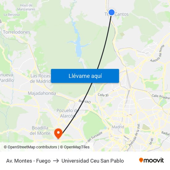 Av. Montes - Fuego to Universidad Ceu San Pablo map
