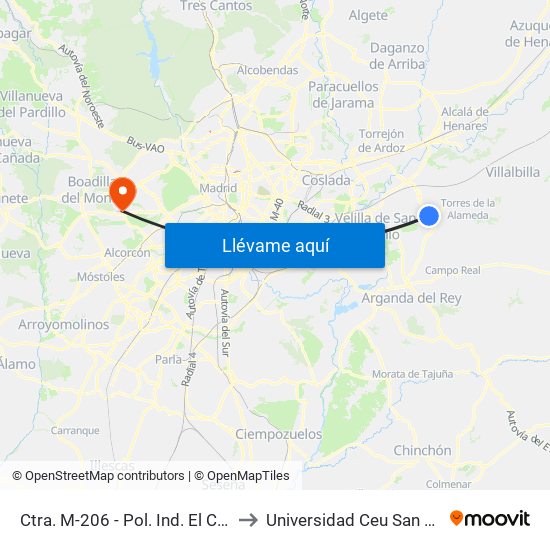 Ctra. M-206 - Pol. Ind. El Caballo to Universidad Ceu San Pablo map