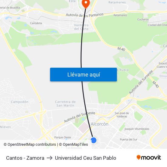 Cantos - Zamora to Universidad Ceu San Pablo map