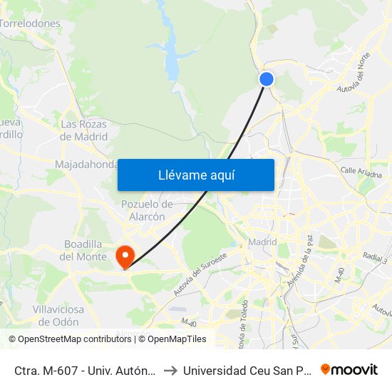 Ctra. M-607 - Univ. Autónoma to Universidad Ceu San Pablo map